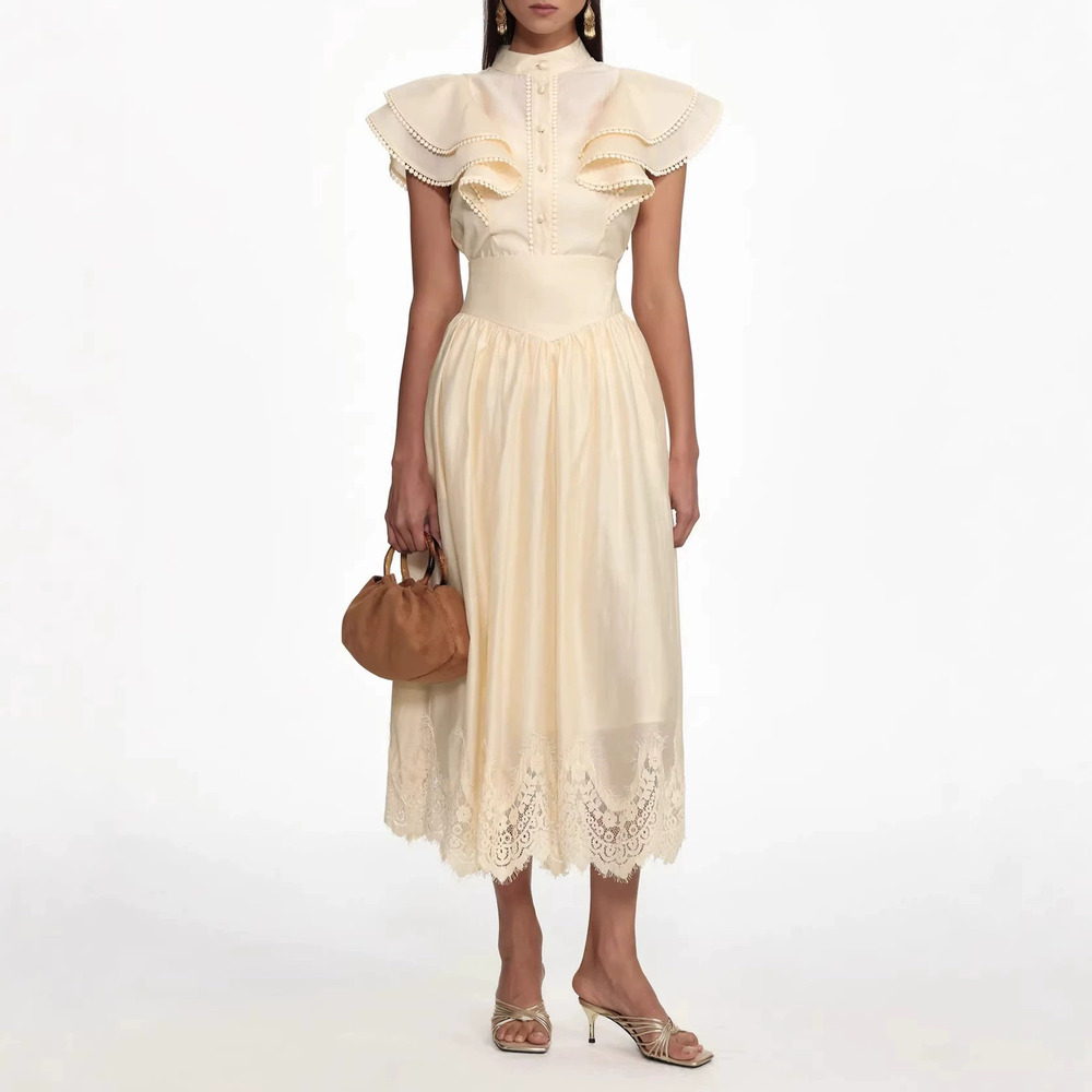 Forever 21 Elegant Summer Cream White Ruffle Waist Dress